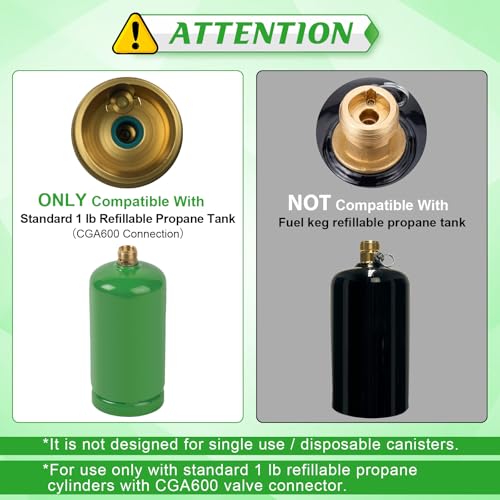 Propane Refill Adapter for 1lb Tank with 3 Cylinder Stand, QCC1 Refill Adapter 20lb to 1lb Converter with Gauge and On/Off Control Valve H689