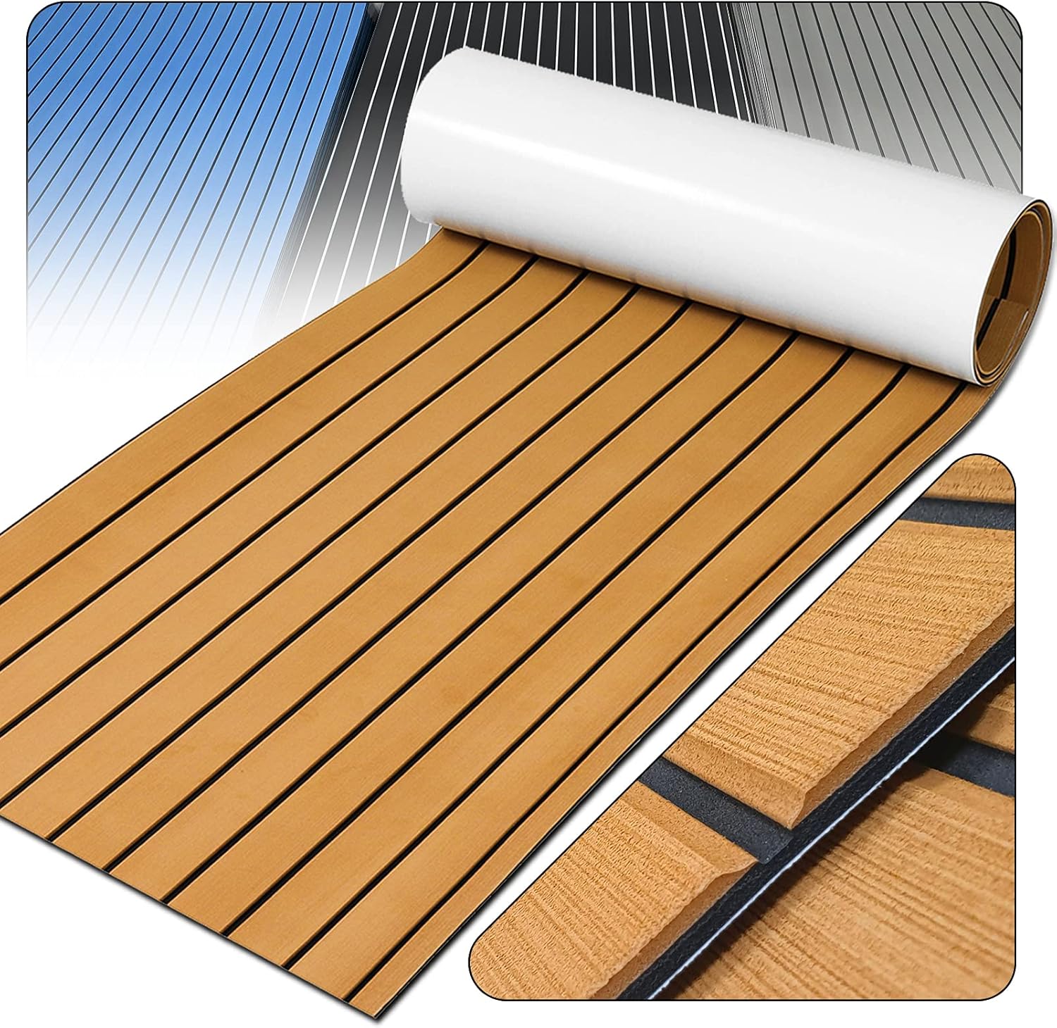 94.5''x35.4'' EVA Faux Teak Decking Sheet Pack of 2 E759639