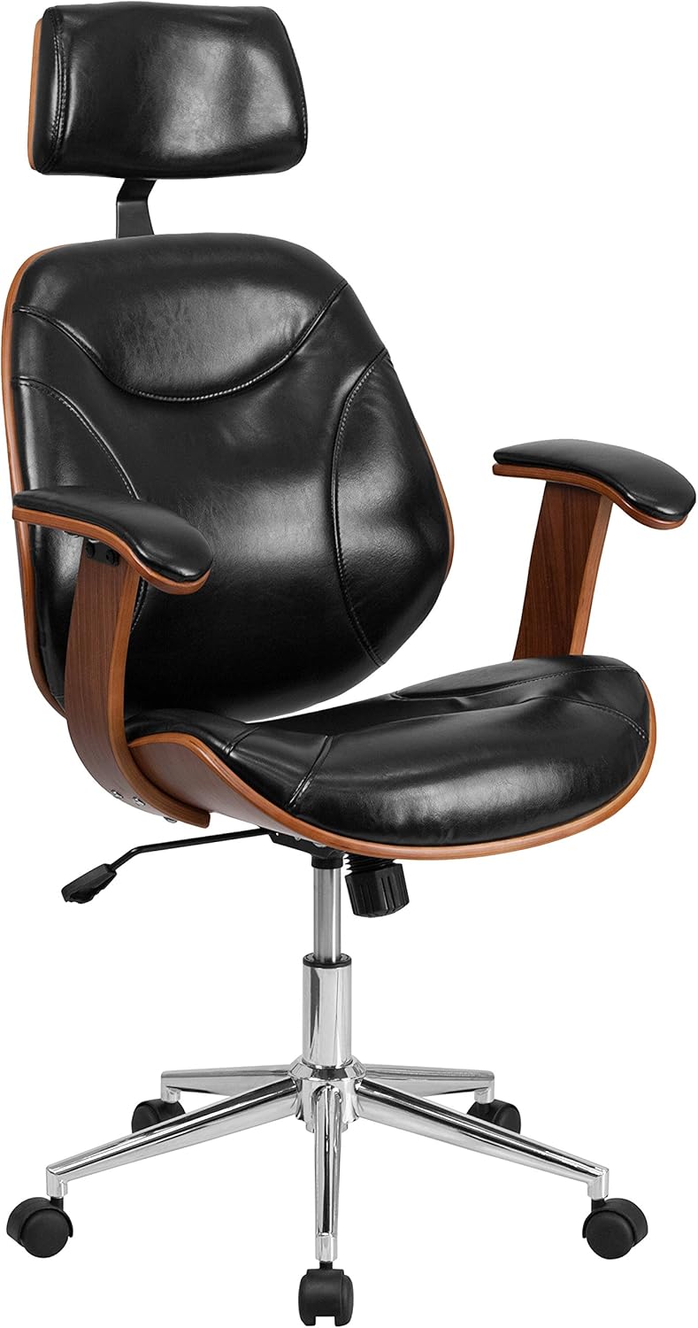Black LeatherSoft Swivel Office Chair with Arms W7577