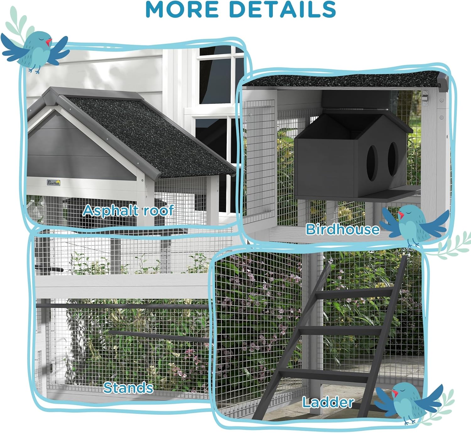 Gray Wooden Bird Cage with Slide-Out Tray I345921