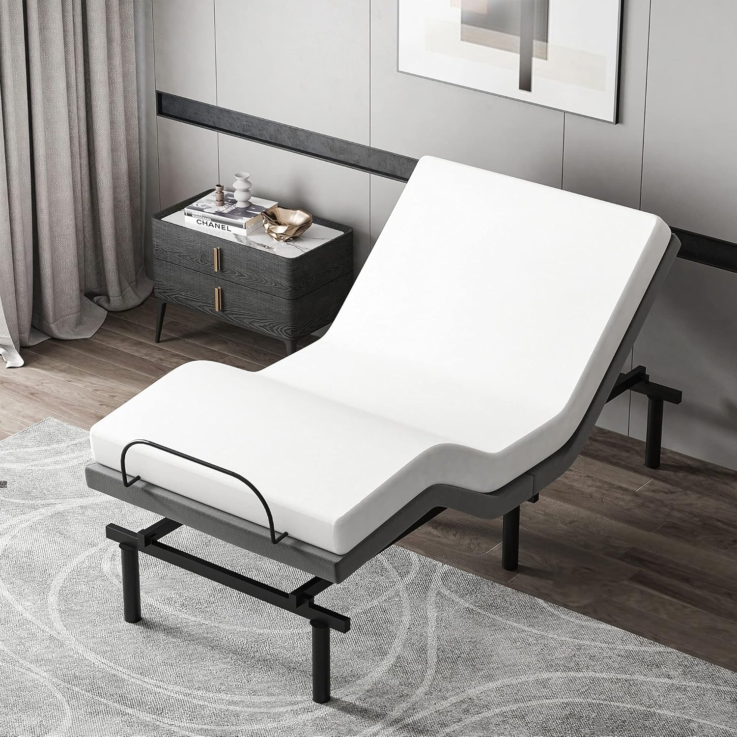 Gray Twin XL Adjustable Bed Frame with Wireless Remote O14256