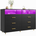 Black 6 Drawer Wood Dresser with LED H6502