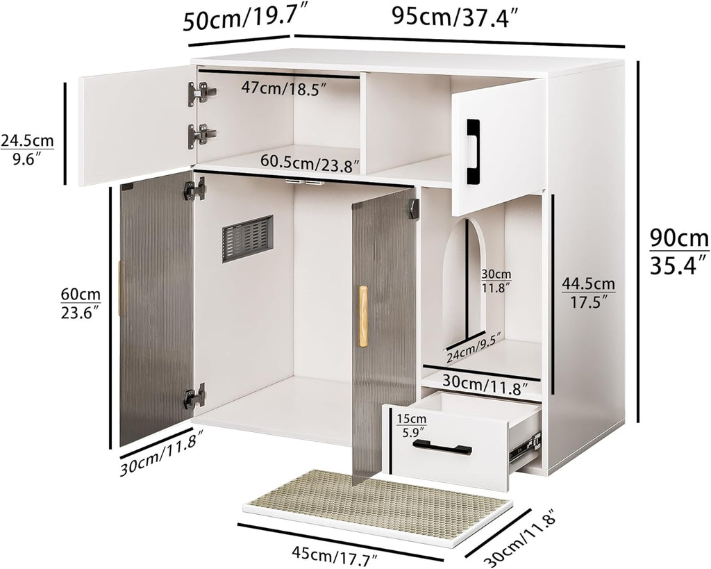 White Cat Litter Box Enclosure Furniture Cabinet with Storage Space, 37.4'' x 19.7'' x 35.4'' I28915