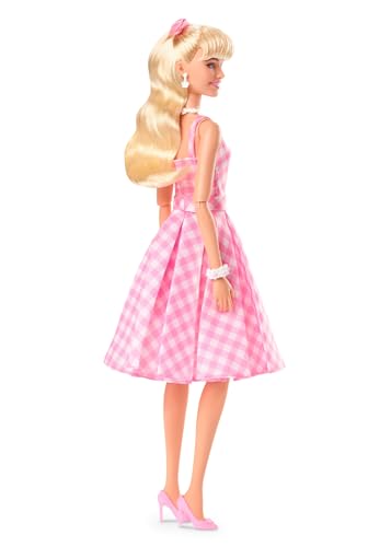 Collectible Doll Wearing Pink and White Gingham Dress with Daisy Chain Necklace Y635
