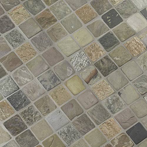 Mixed Color 12 in. x 12 in. x 10mm Tumbled Slate Mesh-Mounted Mosaic Tile (10 Sq. ft. 10 Pieces per CASE) A953354