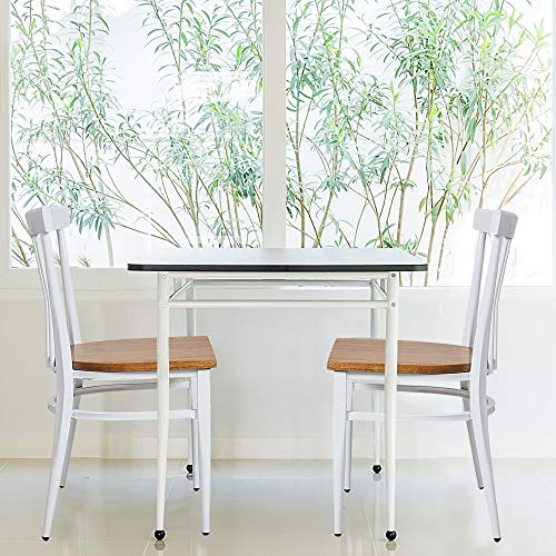 Heavy Duty Metal Dining Chair Set of 2 with Wood Seat, Black I715