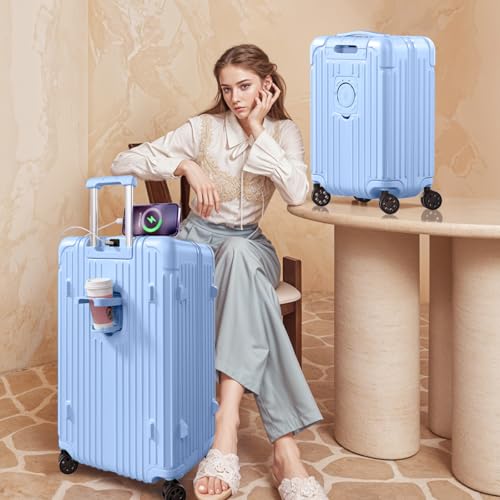 2 Piece Hardside Luggage Set with TSA Lock 20+28 Inch LightBlue V6971