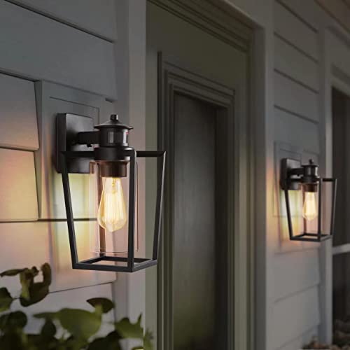 Set of 2 Black Gooseneck Outdoor Wall Lights with Dusk to Dawn Motion Sensor F1421