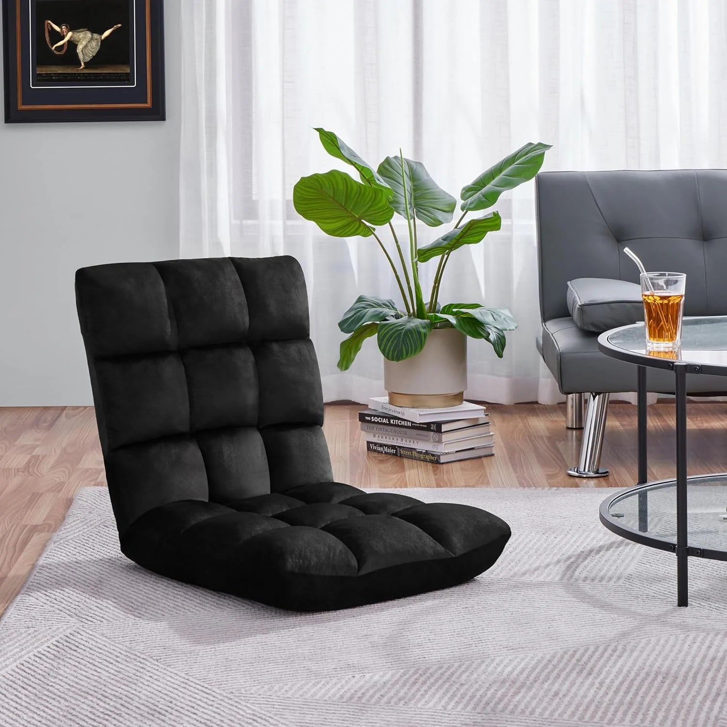 Black Floor Folding Chair with Back Support C51671