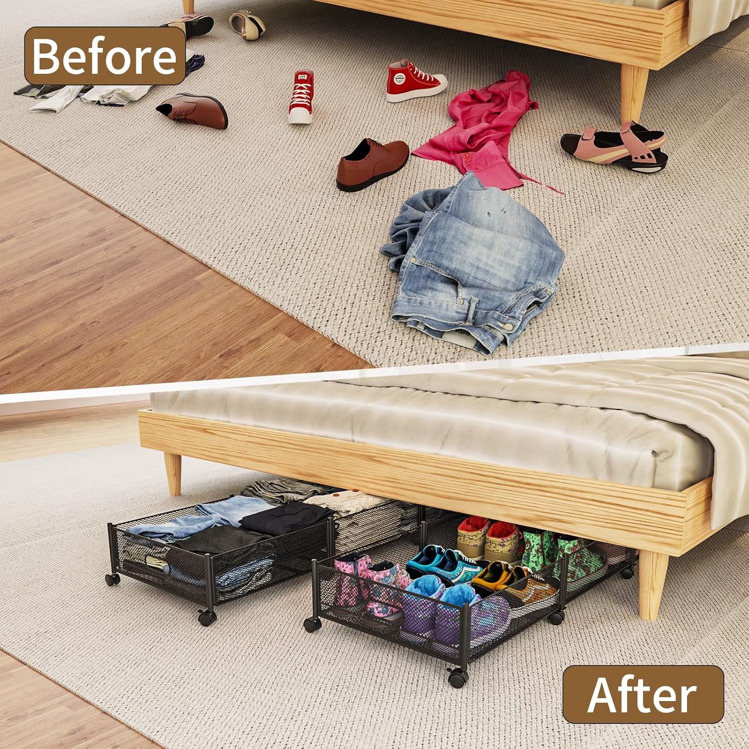 47.2'' Long Under Bed Storage on Wheels, 57.6L Large Capacity Foldable Drawers X817339