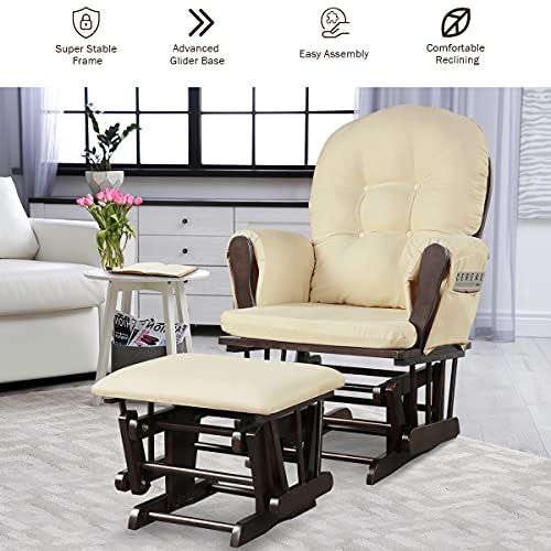 Brown Upholstered Nursery Glider with Ottoman X8327