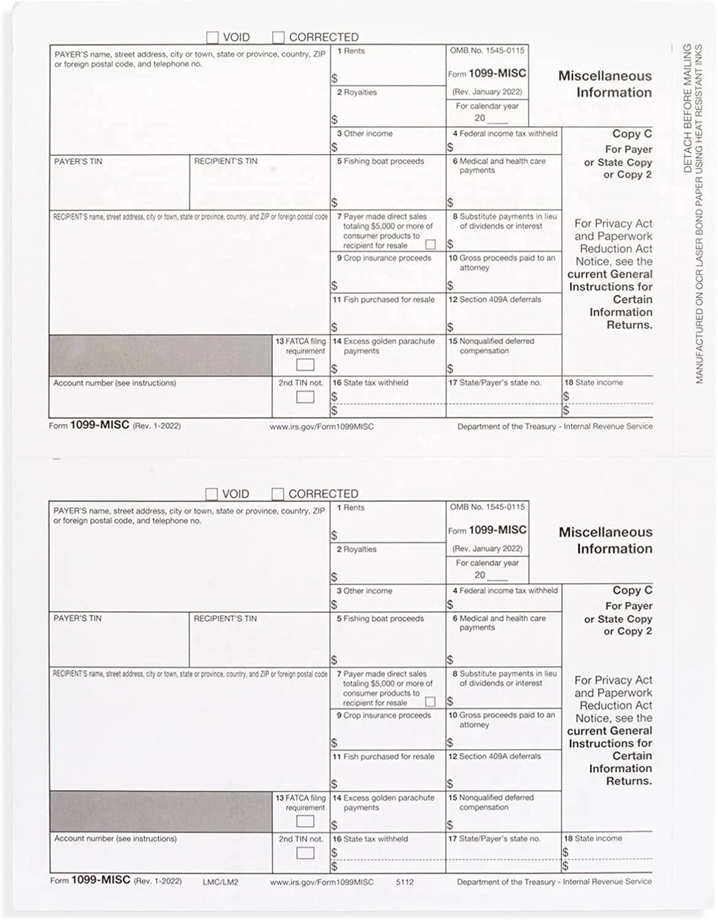 1099 Misc Forms 2022, 4 Part Laser Tax Forms, 25-Pack K522