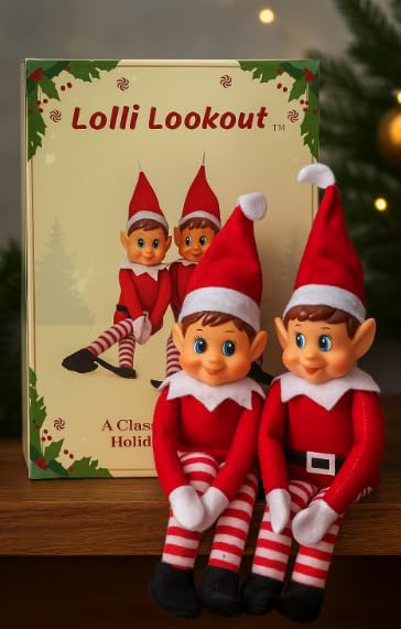 Set of 2 Red Plush Elf Figurines, 14 Inch I1872