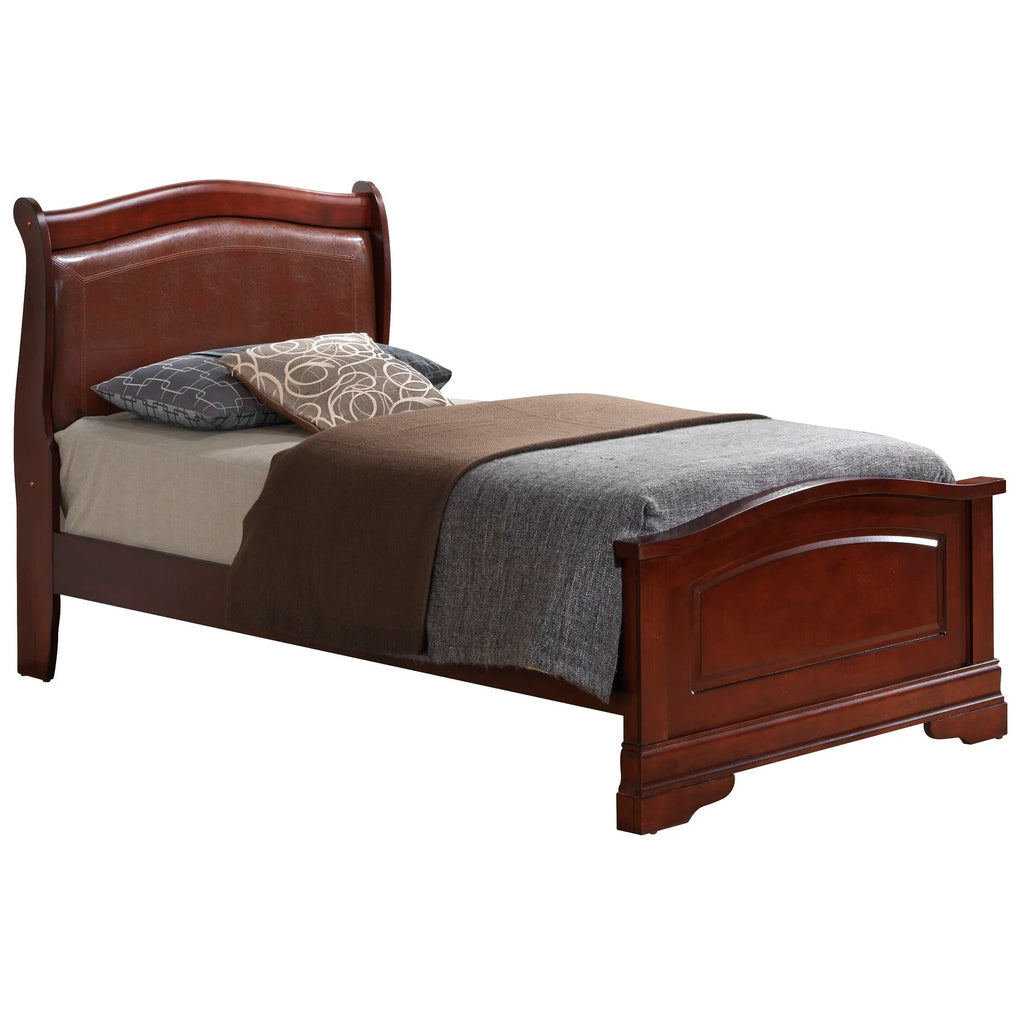 Antique White King Faux Leather and Wood Bed L589