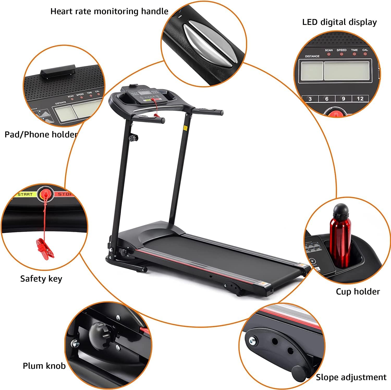 Black Folding Treadmill with Bluetooth and Incline H974919
