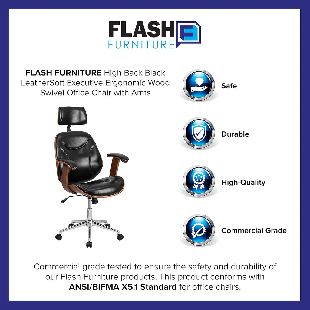 Black LeatherSoft Swivel Office Chair with Arms W7577