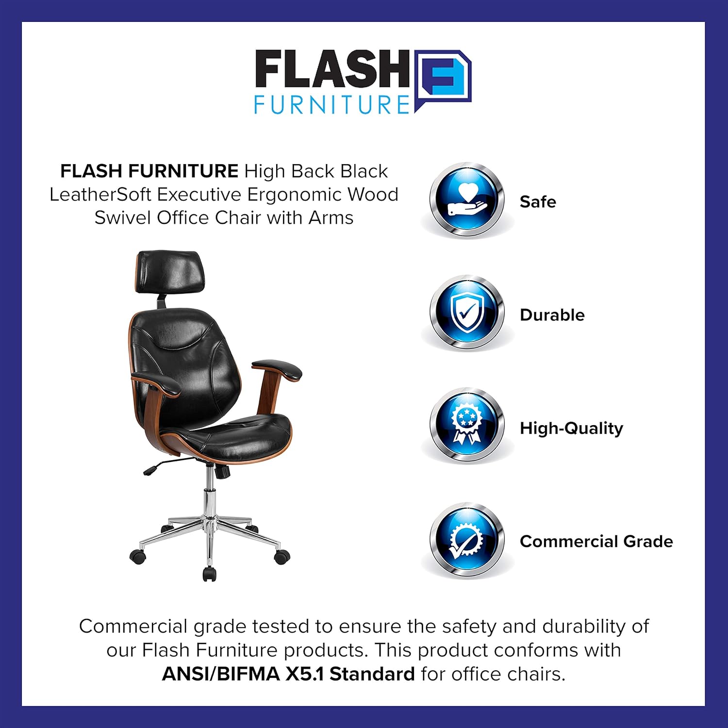 Black LeatherSoft Swivel Office Chair with Arms W7577