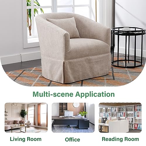 Swivel Accent Armchair Set of 2, Upholstered 360 Degree Swivel Barrel Chair with Skirt, Round Armchair with Metal Base and 1 Pillow J8981