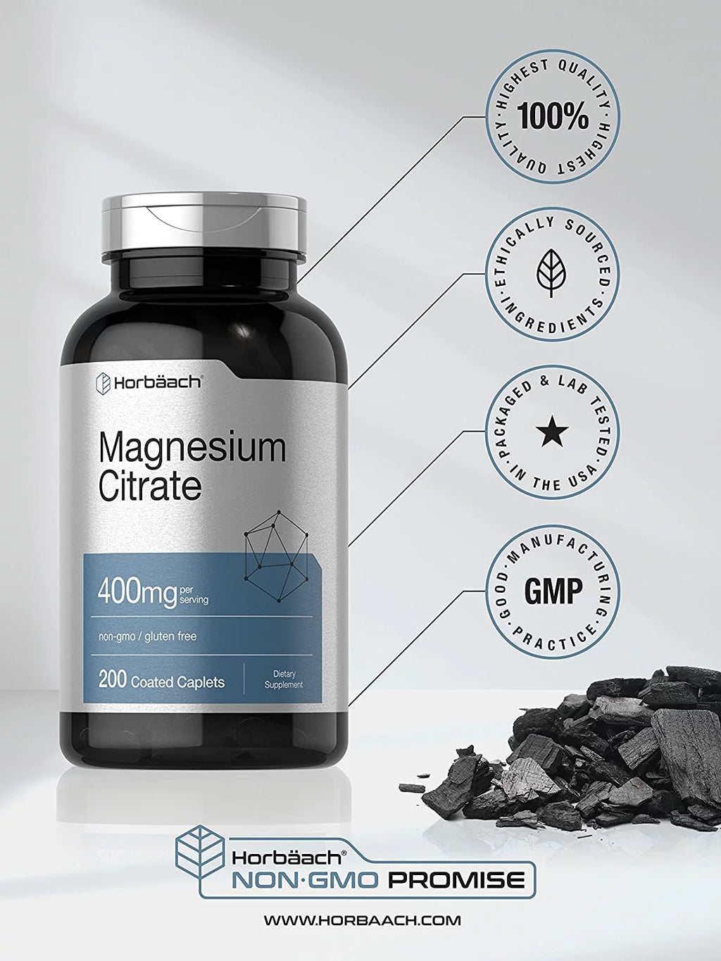 Magnesium Citrate 400mg 200 Caplets Vegetarian Formula T83104