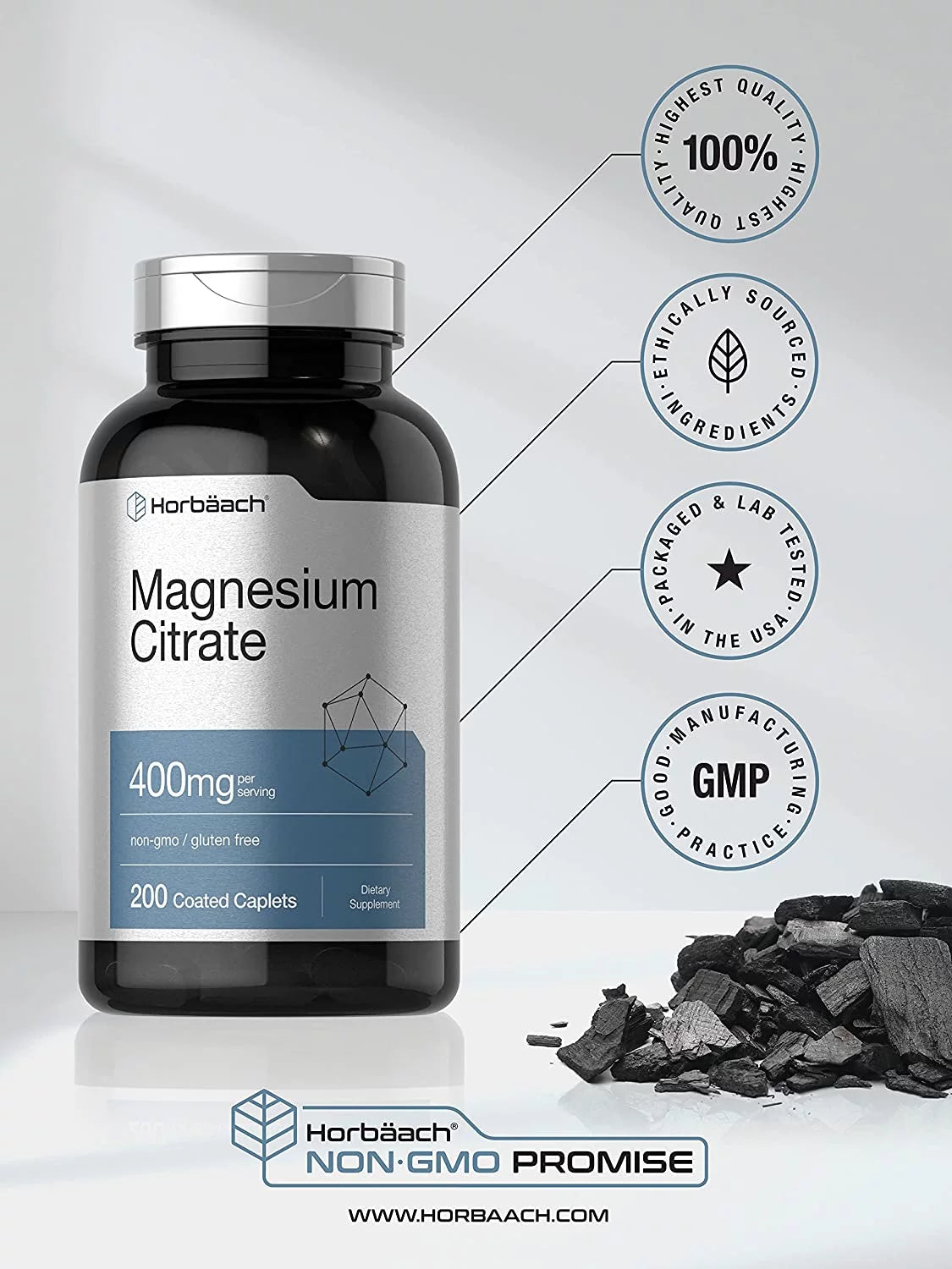 Magnesium Citrate 400mg 200 Caplets Vegetarian Formula T83104