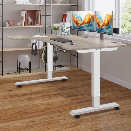 Rustic Brown 59 Inch L-Shaped Electric Sit-Stand Computer Desk with 3 Splice Boards U722