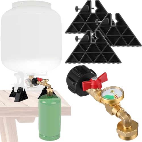 Propane Refill Adapter for 1lb Tank with 3 Cylinder Stand, QCC1 Refill Adapter 20lb to 1lb Converter with Gauge and On/Off Control Valve H689