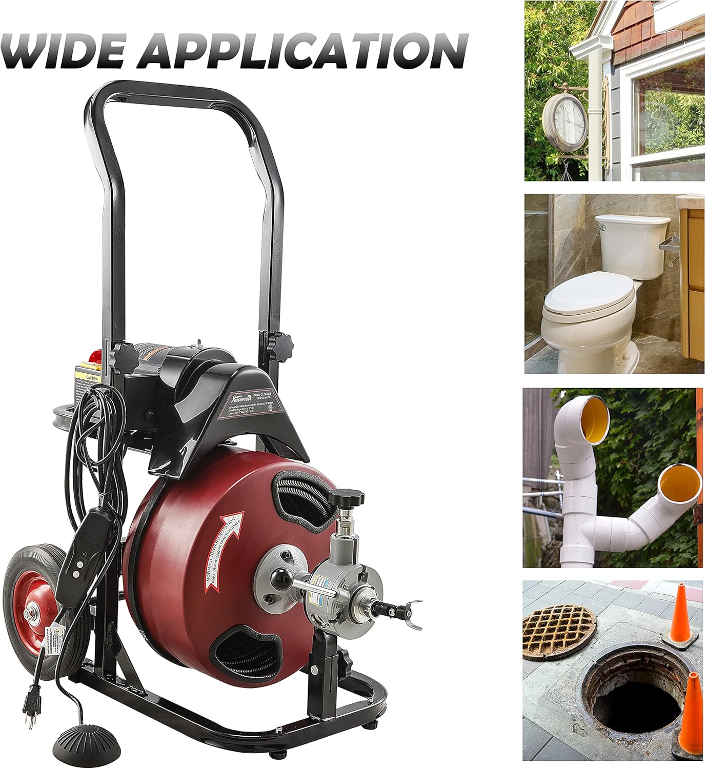 50-Feet Long 1/2 Cable Drain Auger Cleaner with Cutter Set & Foot Switch S379219