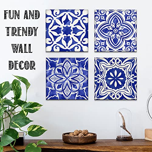 Blue Mosaic 4 Panels Canvas Paintings (12" x 12") T40980