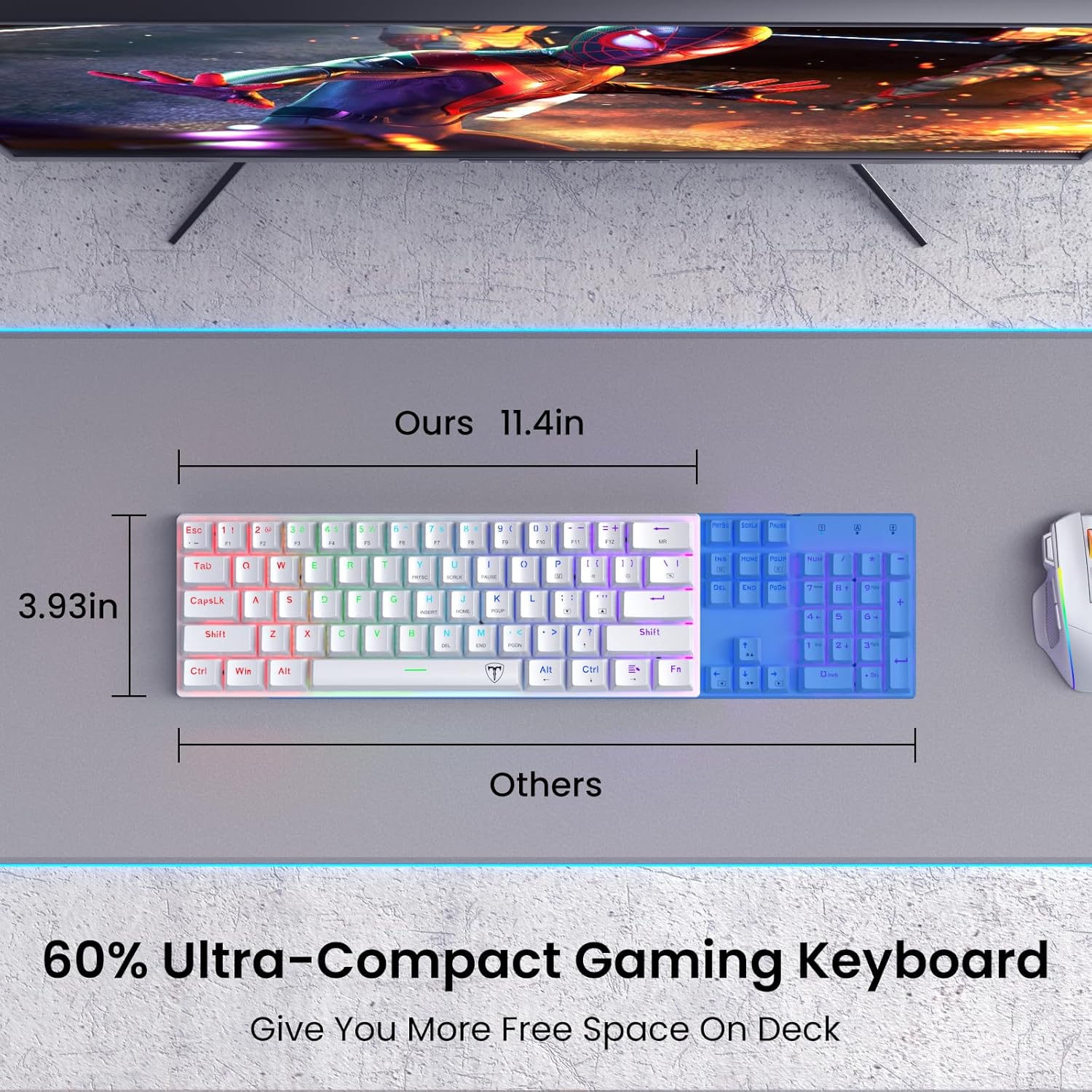 White 61 Keys Wired Mechanical Keyboard with Red Switches T8163