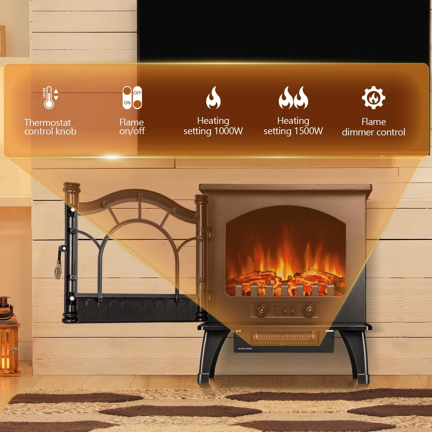20" Freestanding Electric Fireplace Heater with 3D Flame Effects Q49625