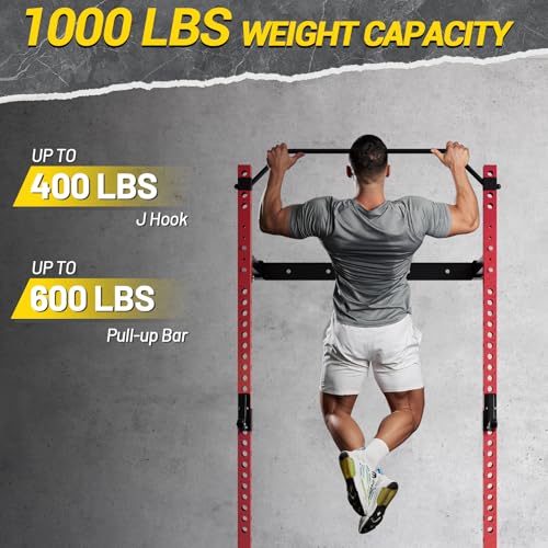 Folding Squat Rack with Pull Up Bar, J Hooks and Landmine Attachments, 1000 LBS Capacity P7324