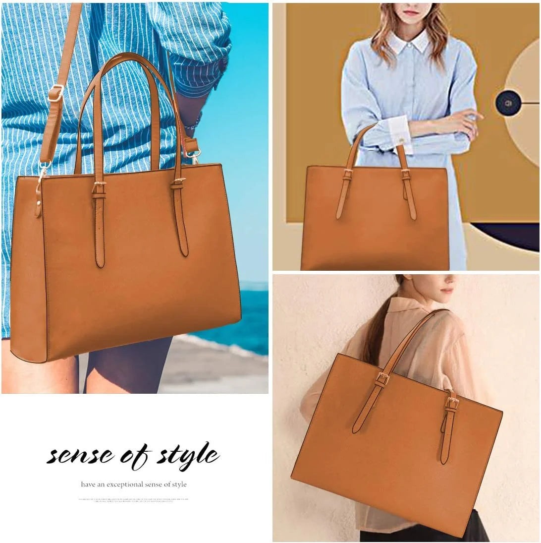 Brown Waterproof Leather 15.6 Inch Laptop Tote Bag L57166