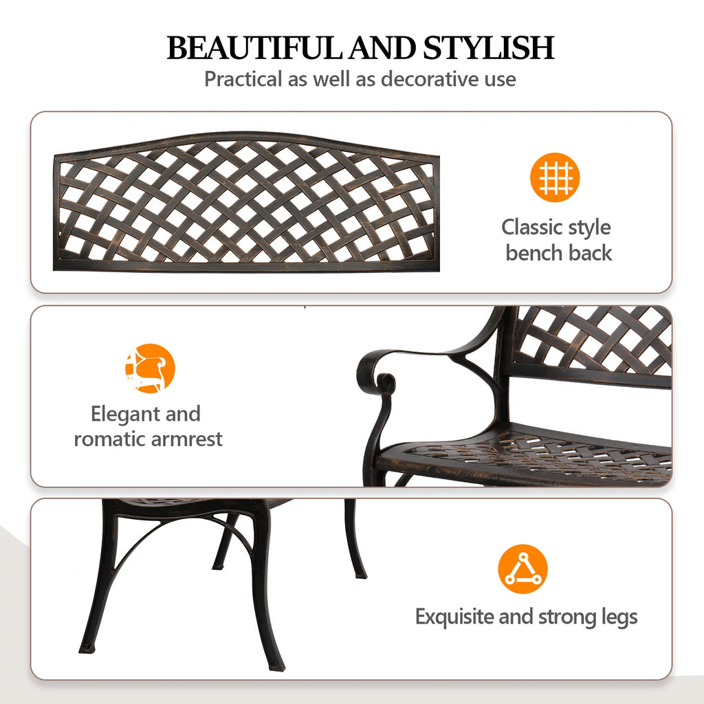 Bronze Patio Garden Bench with Cast Iron Cast Aluminum Frame B27045