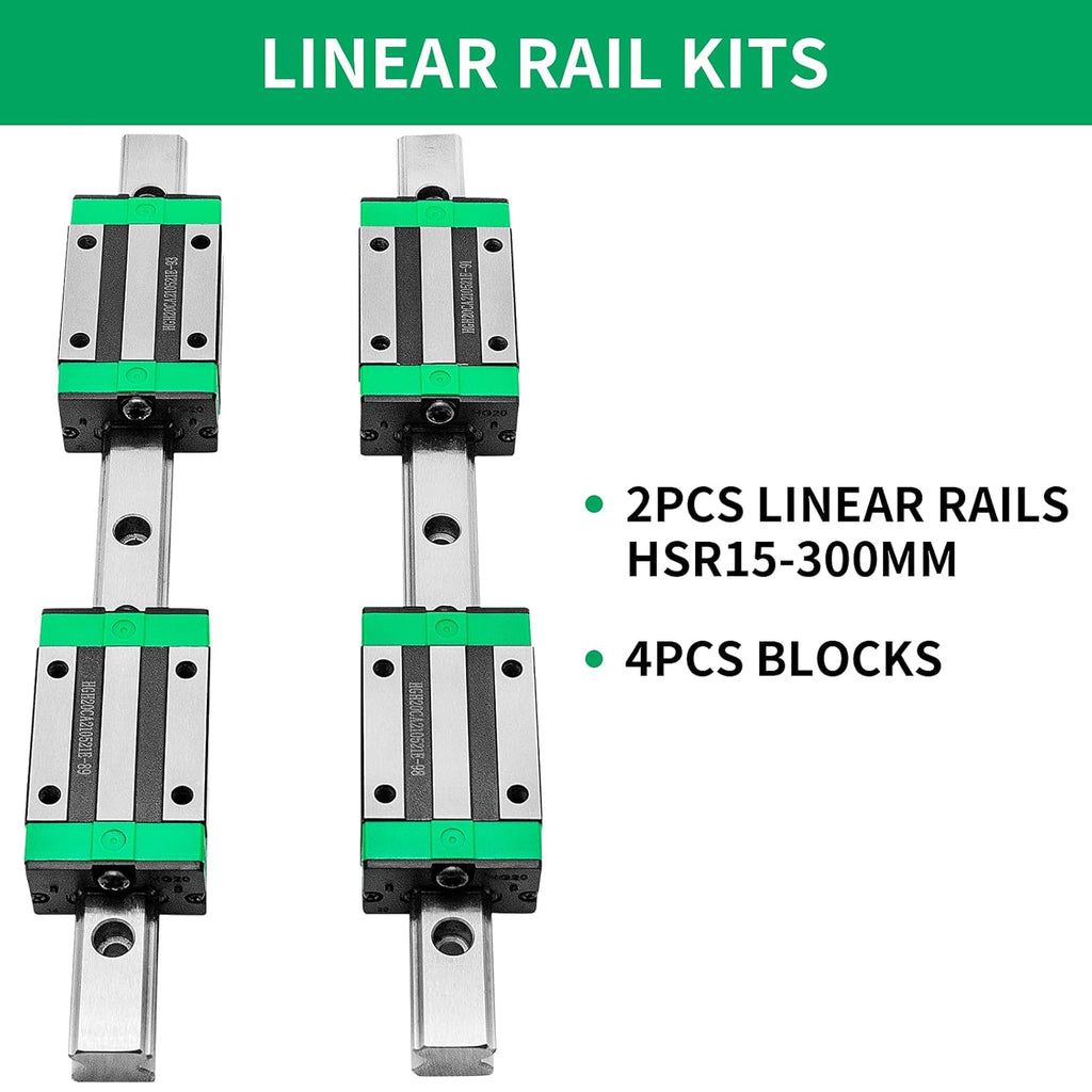 2X Linear Guideway Rail 4X Square Type Carriage Bearing Block Linear Rail Support for 15mm Slotted Bearings Z6524