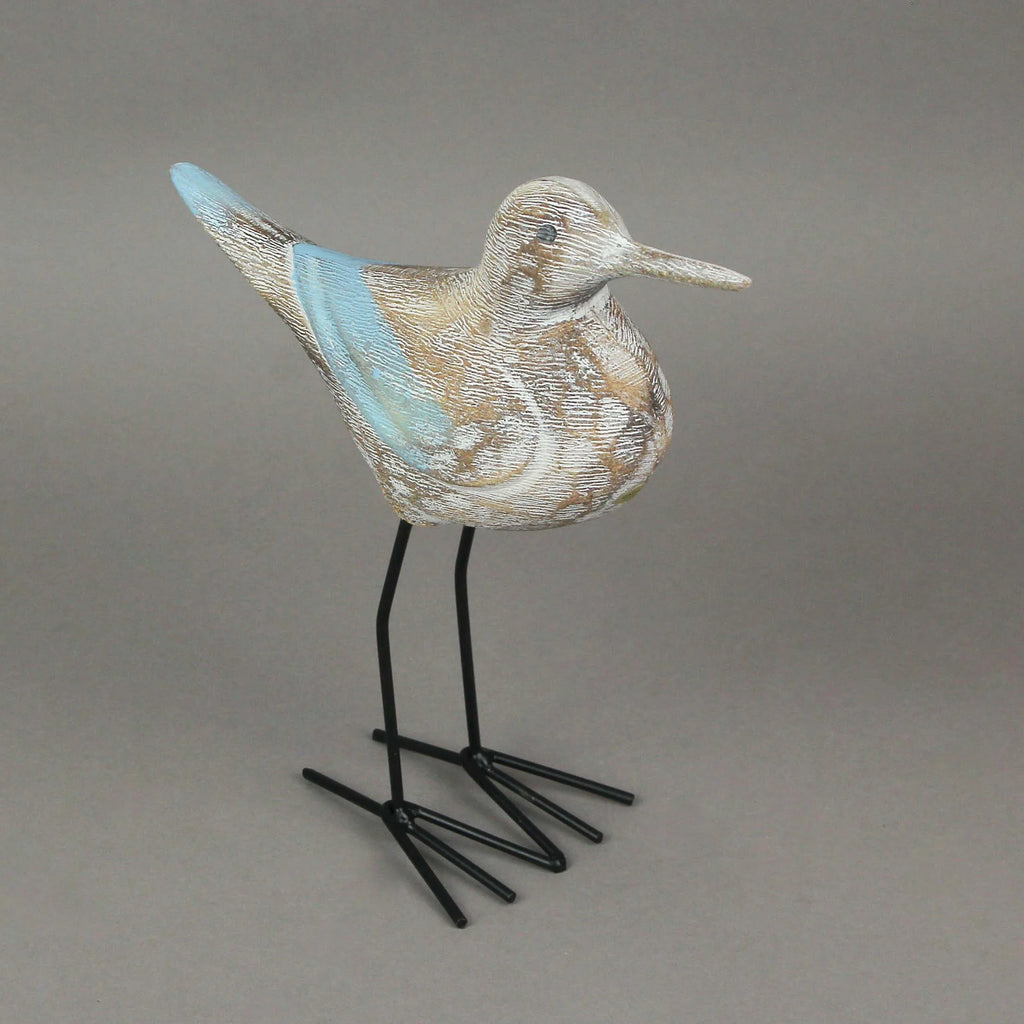 Carved Wood and Metal Sandpiper Shorebird Statue M90960