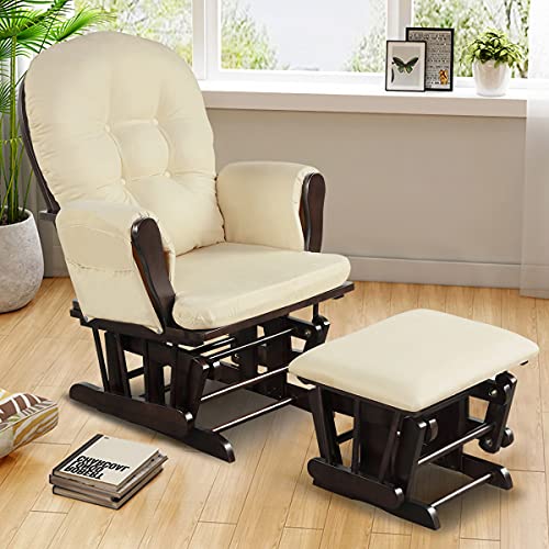 Brown Upholstered Nursery Glider with Ottoman X8327