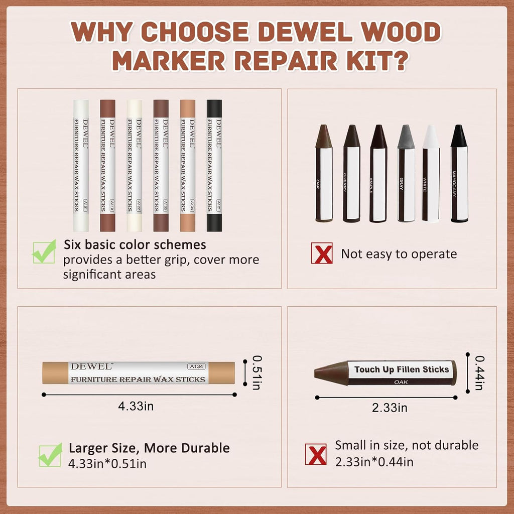 6 Colors Wood Filler Sticks Repair Crayons Kit D969