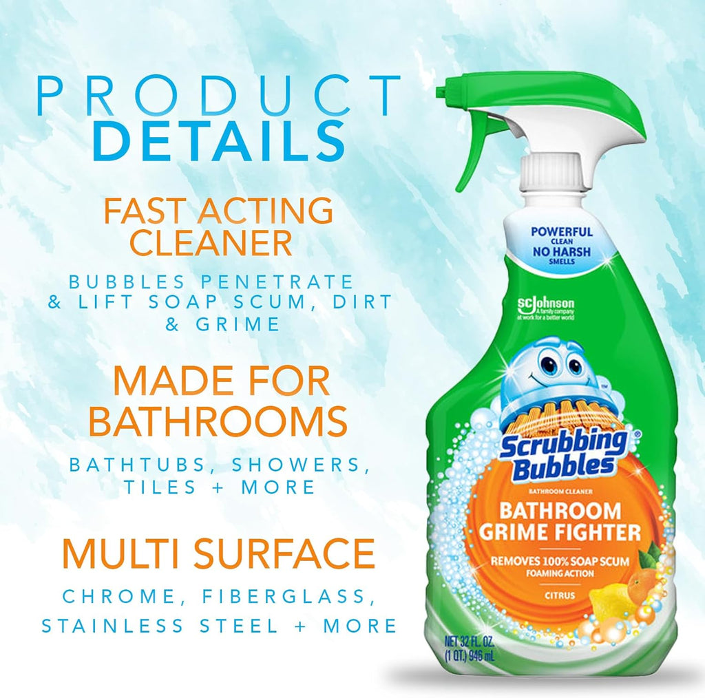 Citrus Bathroom Cleaner Spray, 32 fl oz, 2 Pack with 8 Count Microfiber Cleaning Cloths T95033