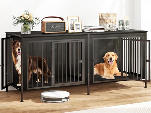 78 Inch Extra Large Double Dog Kennel Furniture with Removable Divider G93482