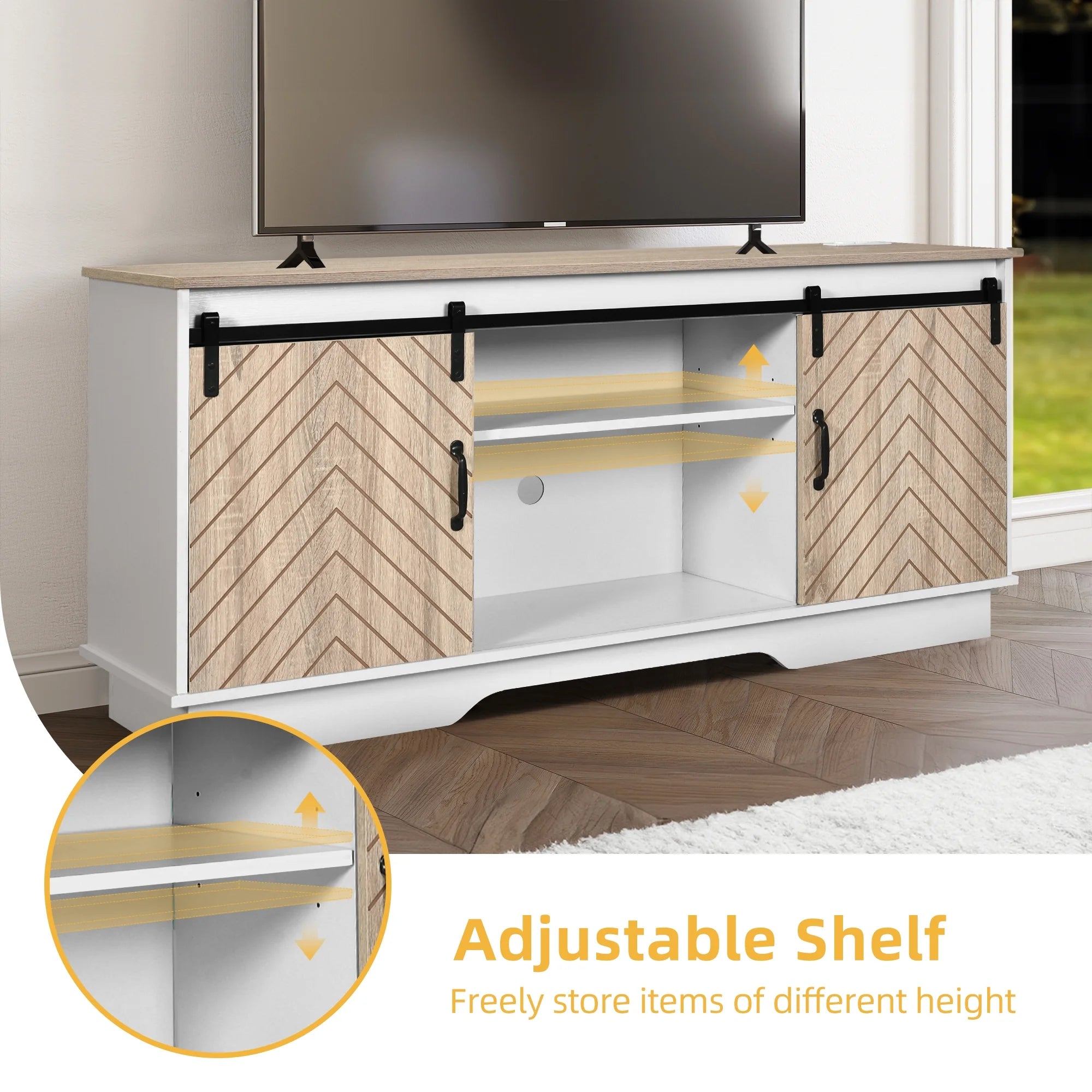 Oak Wood TV Stand with Outlets and USB Ports U400214
