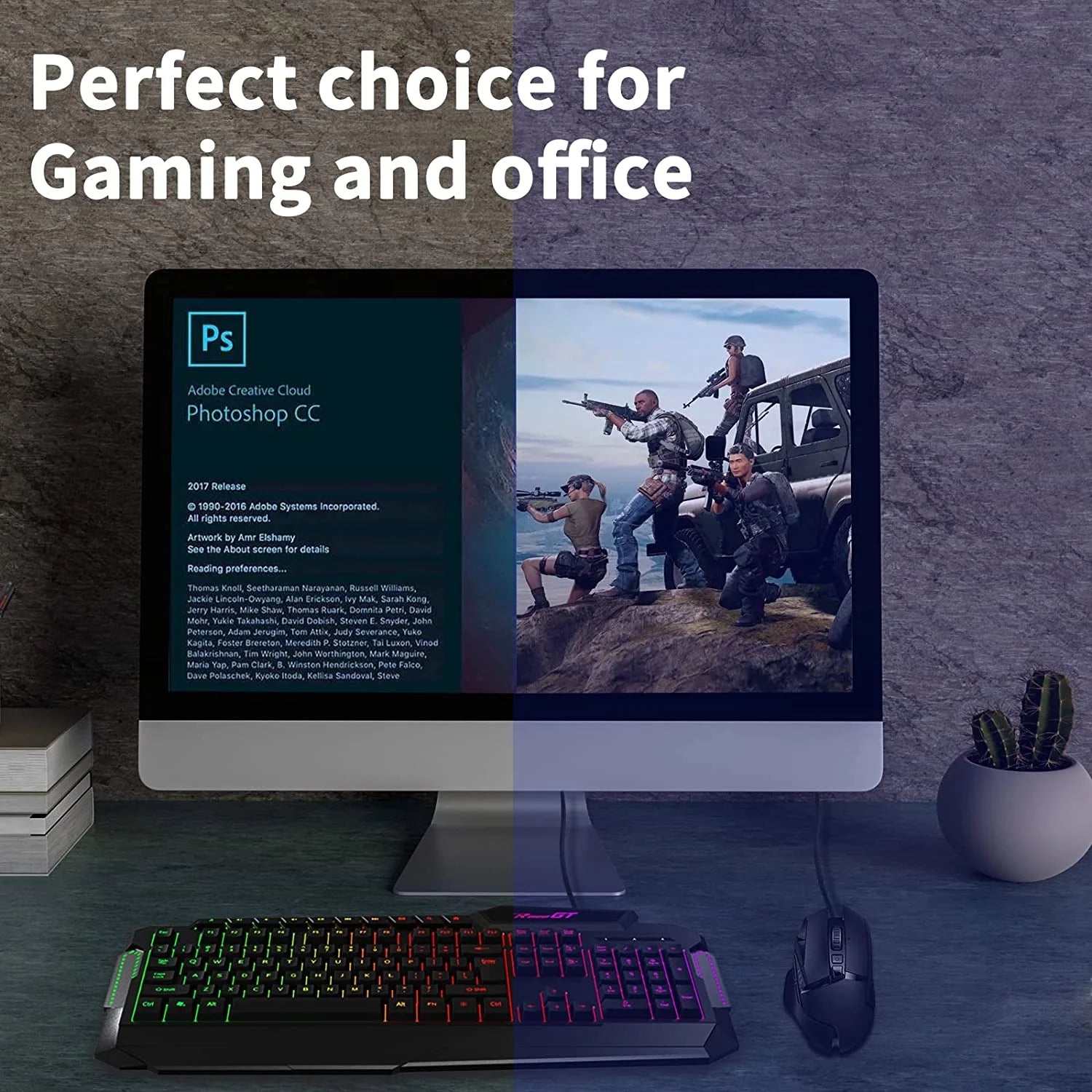 114 Keys Full Size Wired Rainbow LED Backlit Quiet Computer Keyboard with Wrist Rest H796