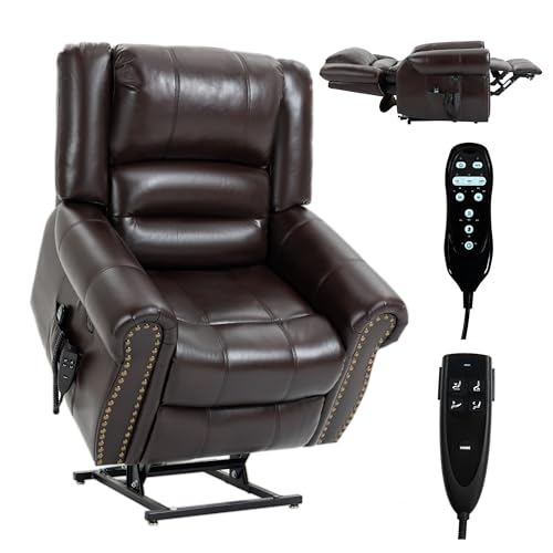 Brown Faux Leather Power Lift Recliner Chair with Massage and Heat O952