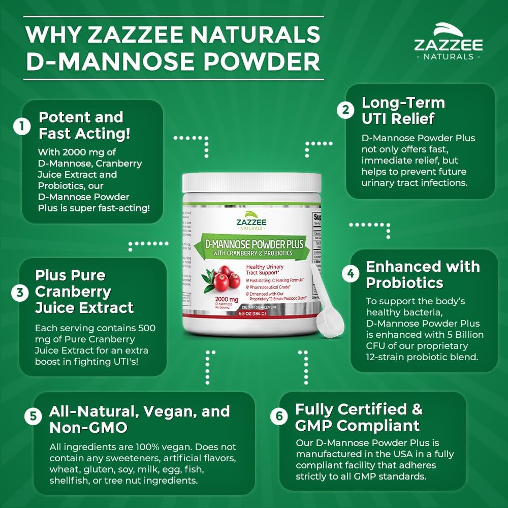 2000 mg D-Mannose Powder Plus with Probiotics and Cranberry Extract, 6.5 Oz, 67 Servings Y67567