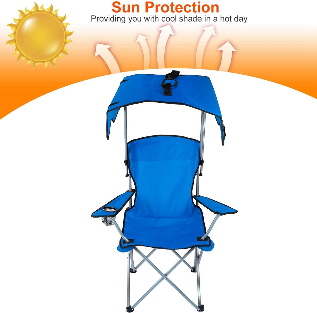 Heavy Duty Folding Camping Lawn Chair with Shade Canopy and Cup Holder (Blue) D4526
