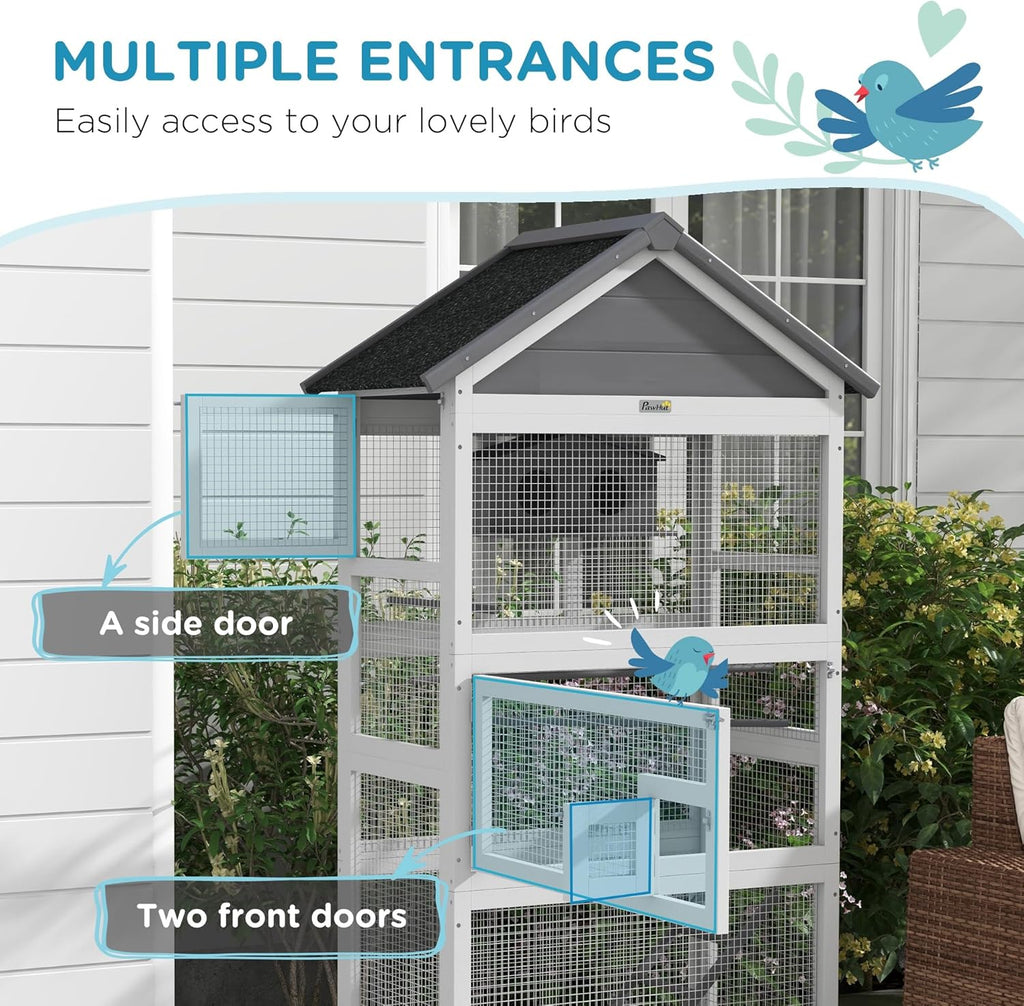 Gray Wooden Bird Cage with Slide-Out Tray I345921