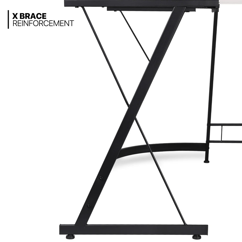 White L Shaped Corner Gaming Desk with Monitor Stand T2897