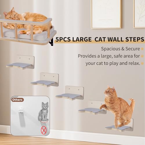 Natural Wood Cat Wall Shelves with 5 Steps D41925