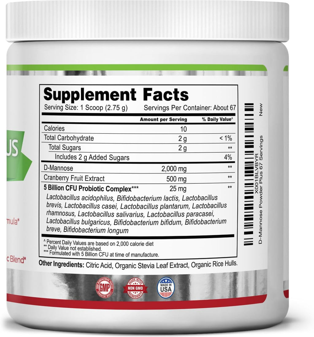 2000 mg D-Mannose Powder Plus with Probiotics and Cranberry Extract, 6.5 Oz, 67 Servings Y67567