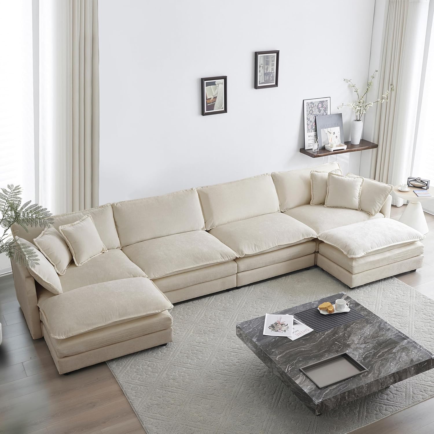 Oversized U-Shaped Modular Sectional Sofa Couch, Soft Chenille, Camel U212245