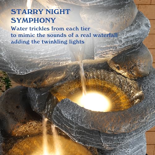 5-Tiers Cascading Rock Water Fountain with LED Lights G77108